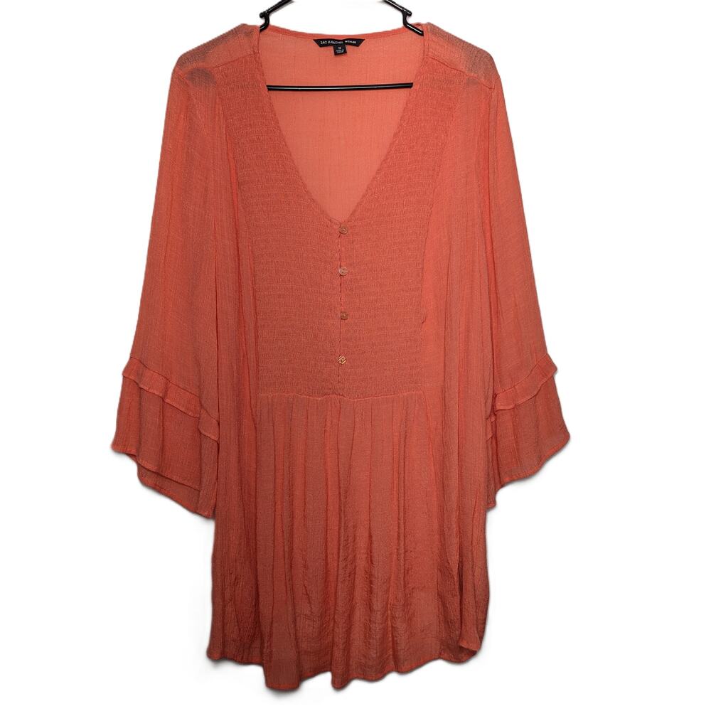 Women's Zac & Rachel V-neck Babydoll w/ 3/4 Length Bell Sleeves Coral 1X